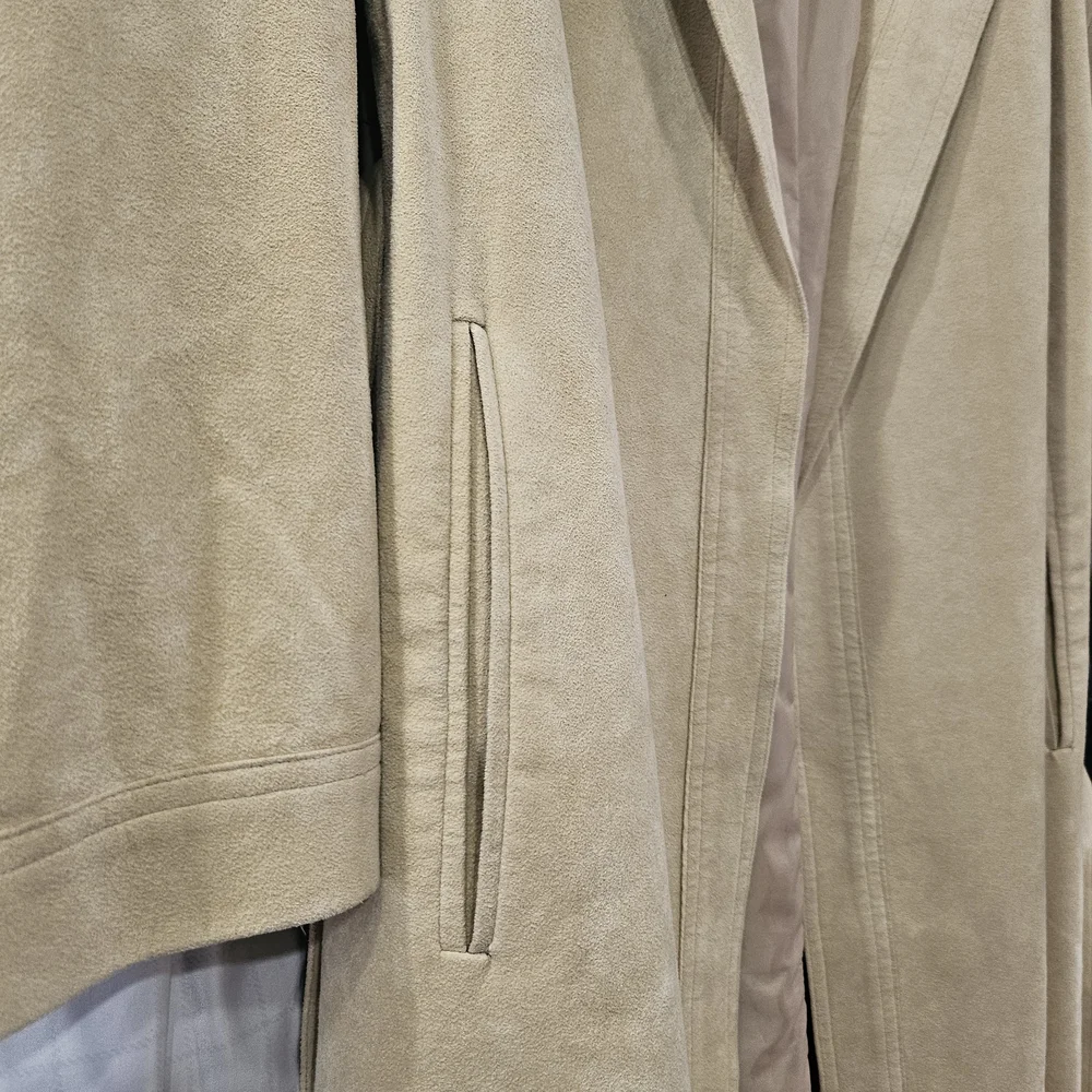 Vintage Ultrasuede By Count Romi All Weather Belted Trench Coat Camel Tan Size 8